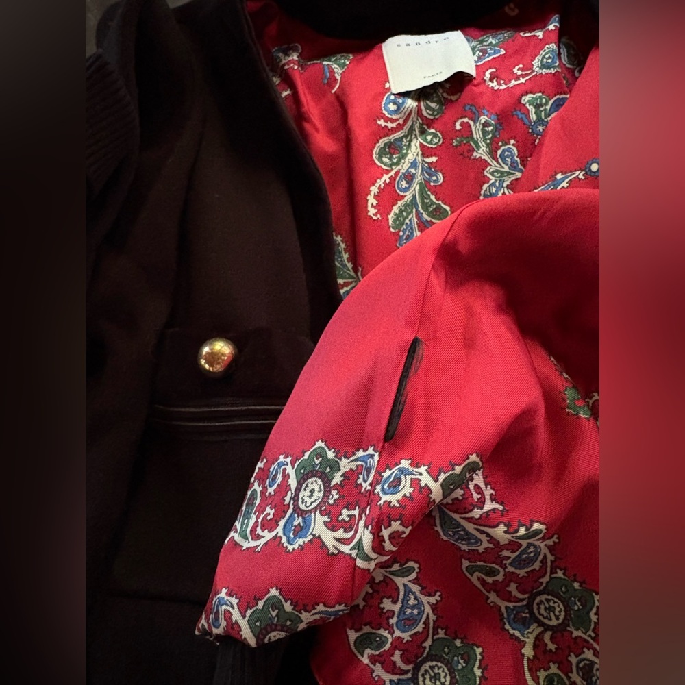Sandro velvet trim Cardigan with gold buttons S EUC - Picture 3 of 8